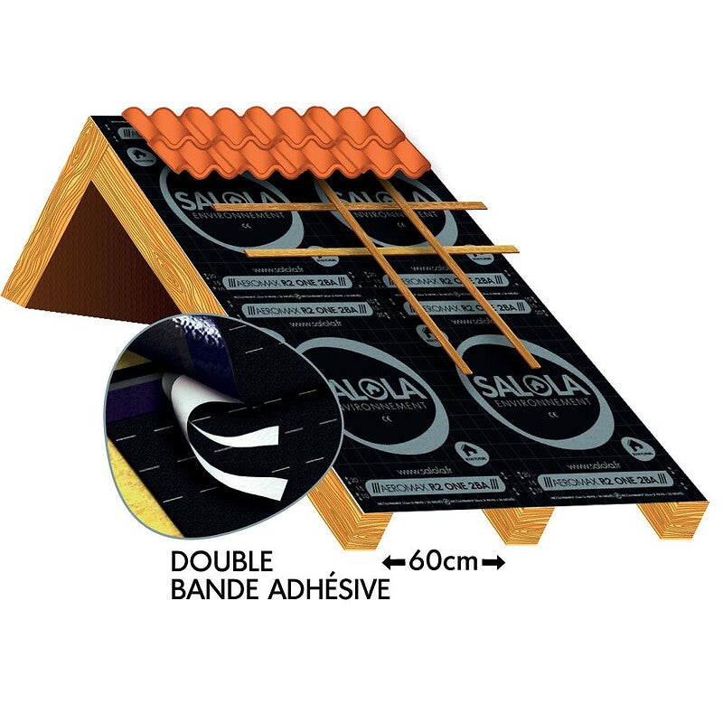 Écran sous-toiture universel aeromax r2 premium 2ba 3 couches 150g/m² avec double bande adhésive largeur 1,5m longueur 50m. disponible abidjan cote d'ivoire.