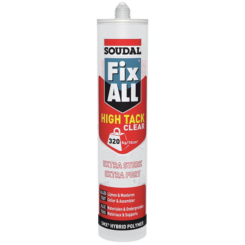 Colle et mastic neutre fix all high tack clear polymère transparent carton de 12 cartouches de 290ml. disponible abidjan cote d'ivoire.