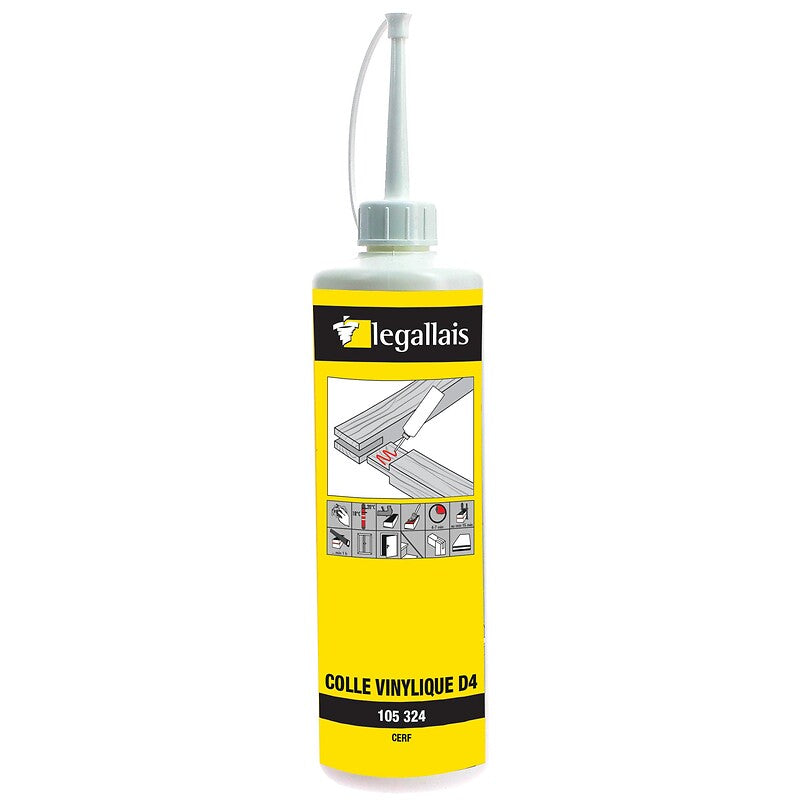 Colle vinylique blanche monocomposante cerf d4 pour collages résistants à l'eau selon din/en 204 biberon de 1kg. disponible abidjan cote d'ivoire.