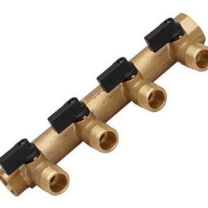 Collecteur grk mf 20x27 entraxe 50mm 4 dérivations mini-vannes integrées male 15x21, réf. disponible abidjan cote d'ivoire.