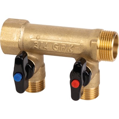 Collecteur mf 20x27 entraxe 50mm 2 derivations mini-vannes integrees male 15x21 réf 9581a. disponible abidjan cote d'ivoire.