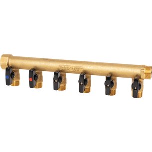 Collecteur mf 20x27 entraxe 50mm 6 derivations mini-vannes integrees male 15x21 réf 9581i. disponible abidjan cote d'ivoire.