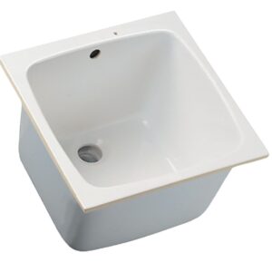 Cuve de laboratoire à encastrer bord à bord porcher 45x45cm en grès, avec trop-plein, blanc, réf. disponible abidjan cote d'ivoire.