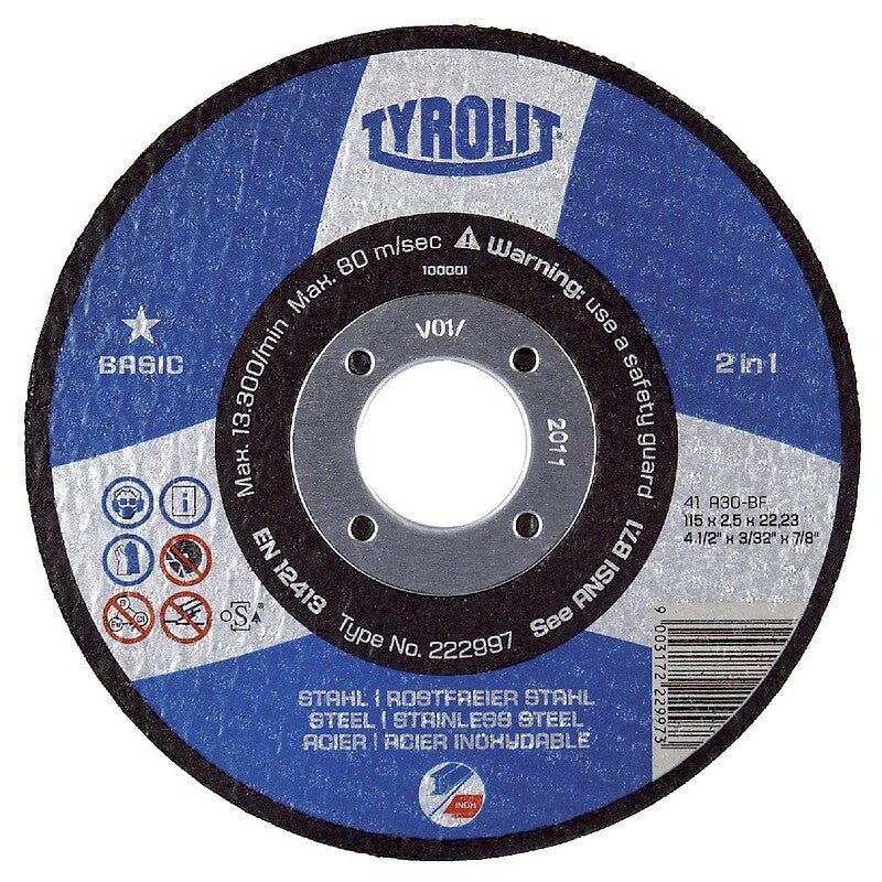 Disque à tronçonner basic moyeu déporte coupe acier/inox ø 125 épaisseur 2,5 mm alésage 22,2 mm. disponible abidjan cote d'ivoire.