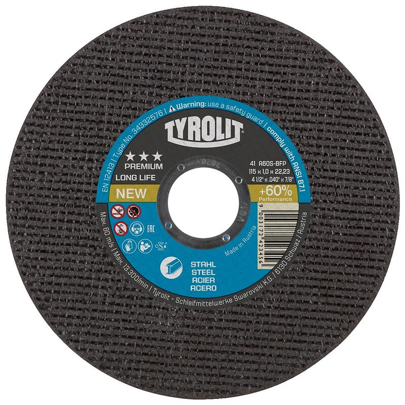 Disque à tronçonner premium longlife moyeu plat coupe acier diamètre 125 mm épaisseur 1 mm alésage 22,2 mm. disponible abidjan cote d'ivoire.