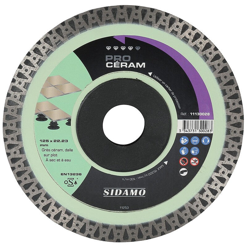 Disque diamant jante continue matériaux de décoration pro céram diamètre 125 mm, épaisseur 1,4 mm, alésage 22,2 mm. disponible abidjan cote d'ivoire.