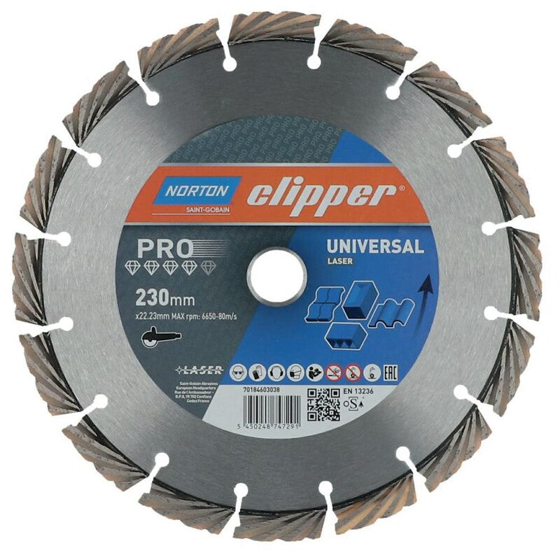 Disque diamant pro universal laser diamètre 230mm, alésage 22,23 mm hauteur de segment 12 mm épaisseur 3 mm. disponible abidjan cote d'ivoire.