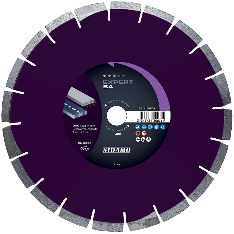 Disques diamants jante segmentée matériaux de construction expert ba diamètre 300 mm, épaisseur 2,8 mm, alésage 25,4 mm. disponible abidjan cote d'ivoire.