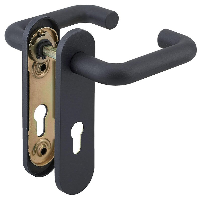 Ensemble double pour serrure de chaufferie version standard clé i entraxe 72 mm carré de 9 mm nylon noir. disponible abidjan cote d'ivoire.