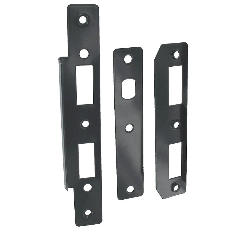 Ensemble gâche + têtière avec butée inox pour serrure de portail finition noir ral 9005. disponible abidjan cote d'ivoire.