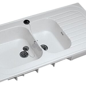 Evier geberit romans 2 cuves, 1 égouttoir 120x60 blanc, réf. disponible abidjan cote d'ivoire.