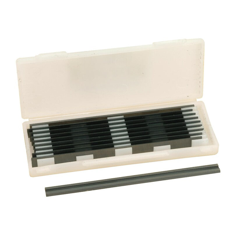 Fer de rabots réversibles en carbure monobloc, dimensions 75,5 x 5,5 x 1,1 mm, référence 142-775-10, pack de 10 fers. disponible abidjan cote d'ivoire.