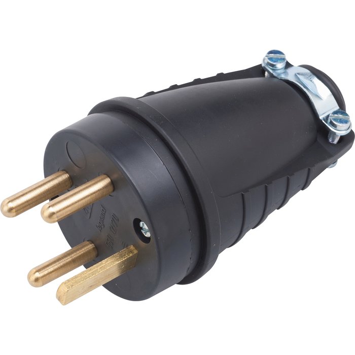 Fiche - 20 a - 3p+t - à anneau - sortie droite - caoutchouc - ref. disponible abidjan cote d'ivoire.