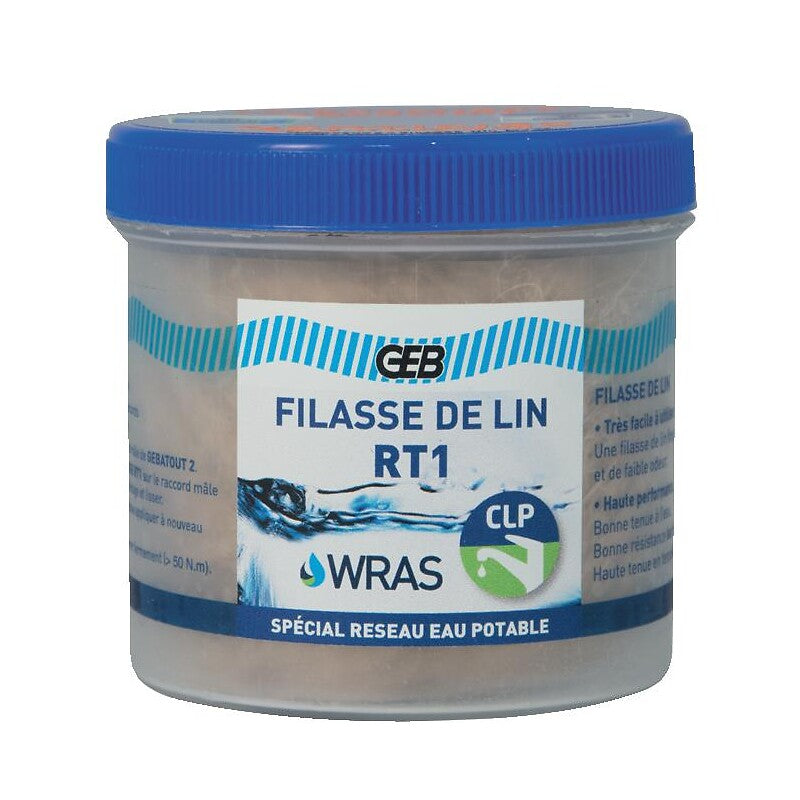 Filasse de lin peignée rt1, conformité eau potable associé avec le "gebatout 2" pot de 80 g. disponible abidjan cote d'ivoire.