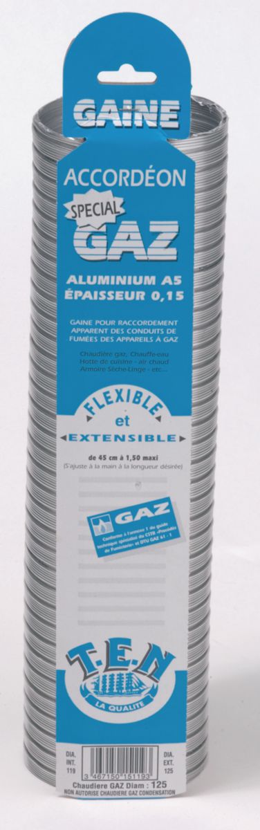 Gaine accordéon ''spécial gaz'' + raccord alu longueur 0,45 m à 1,50 m diamètre 139 / 146 réf. disponible abidjan cote d'ivoire.