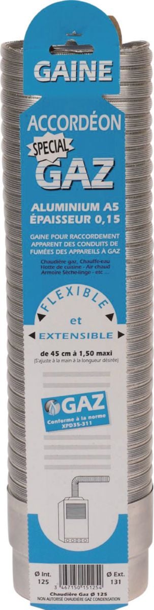 Gaine accordéon ''spécial gaz'' + raccord alu longueur 0,45 m à 1,50 m diamètre 83 / 89 réf. disponible abidjan cote d'ivoire.