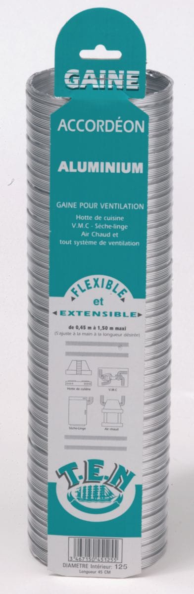 Gaine accordéon ten aluminium longueur 850mm extensible à 3m diamètre intèrieur 125mm, réf. disponible abidjan cote d'ivoire.