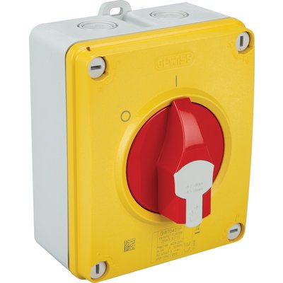 Interrupteur sectionneur - hp - urgence - en boitier isolant - 16a 2p - poigne rouge cadenassable - ip66/67/69 réf. disponible abidjan cote d'ivoire.