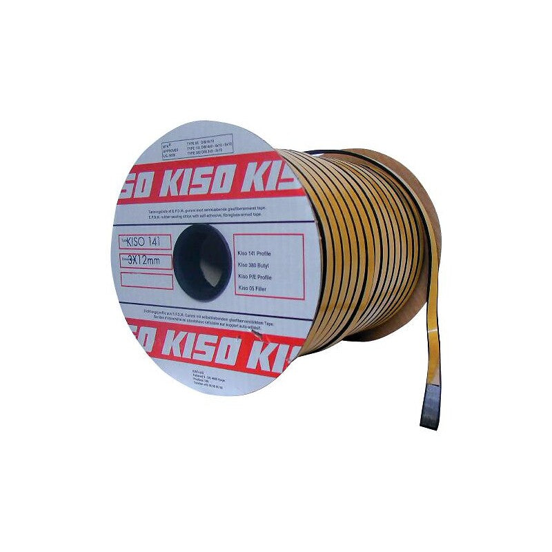Joint d'étanchéité kiso 141 en epdm vitrage/châssis épaisseur 3 x largeur 9 mm en bobine de 150 ml coloris noir. disponible abidjan cote d'ivoire.