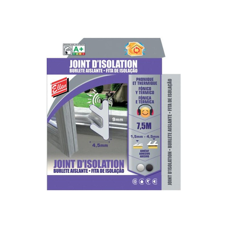 Joint d'isolation pour menuiserie - finition blanc - pour espaces de 1,5 à 4,5 mm - largeur 9 mm - longueur 7,5 m. disponible abidjan cote d'ivoire.
