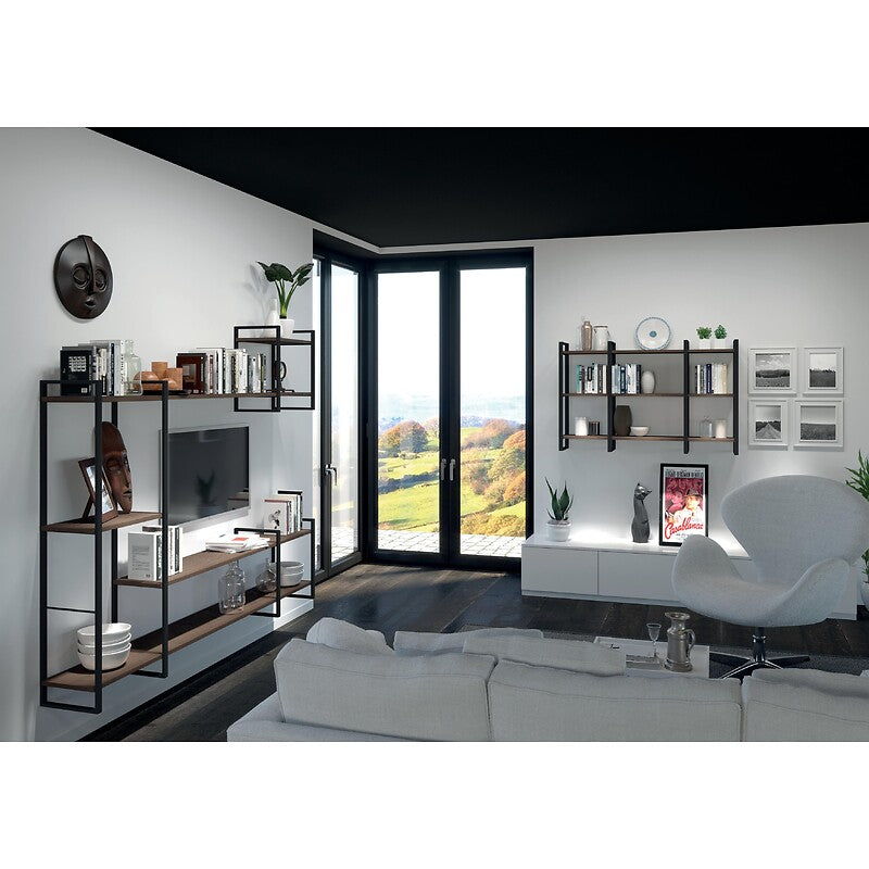 Kit d'étagères youk - cadre métalique 30 x 15 mm - h668 x p200 mm - acier revêtement teflon - finition noir ebène. disponible abidjan cote d'ivoire.