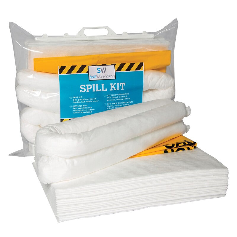 Kit intervention pour déversements d'huile, 10 tapis à fibres, 2 boudins ø7,5cm x1,2m 2 sacs poubelle 110l avec attaches. disponible abidjan cote d'ivoire.