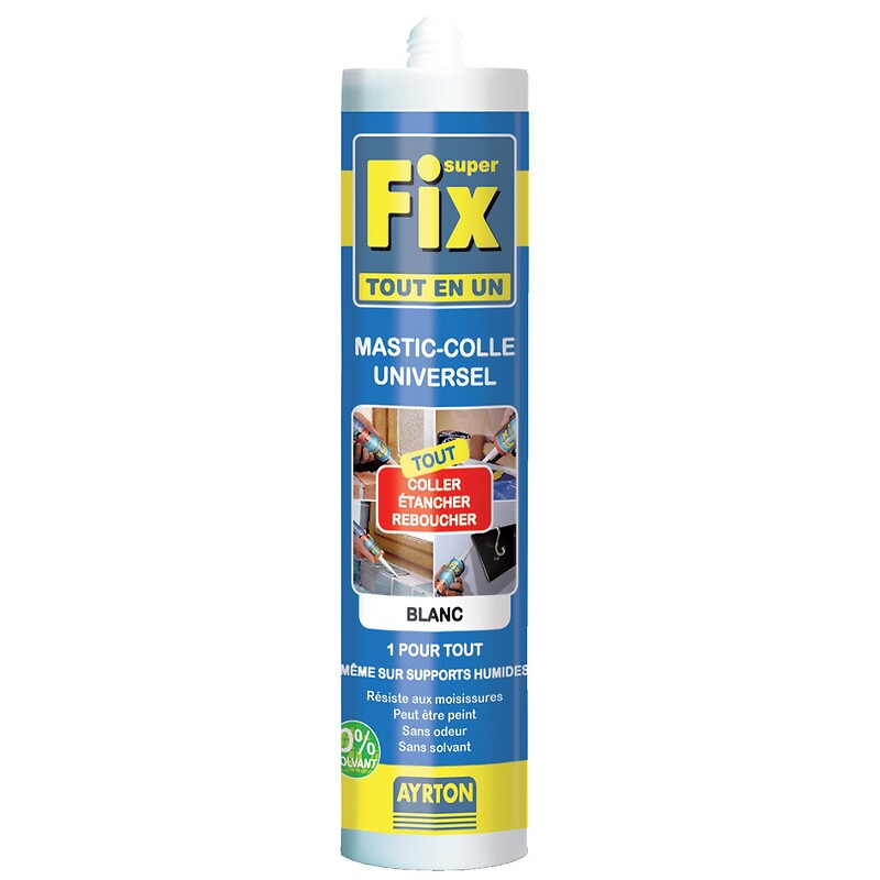 Mastic ms polymère superfix tout en un coloris blanc carton de 12 cartouches de 290 ml. disponible abidjan cote d'ivoire.
