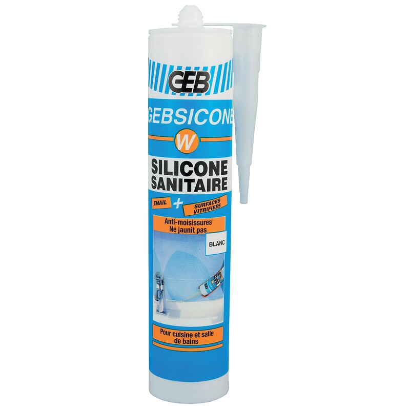 Mastic sanitaire silicone acétique gebsicone w translucide carton de 12 cartouches de 310 ml. disponible abidjan cote d'ivoire.