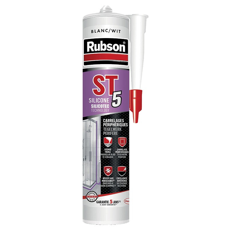 Mastic sanitaire silicone st 5 coloris blanc cartouche de 300 ml. disponible abidjan cote d'ivoire.