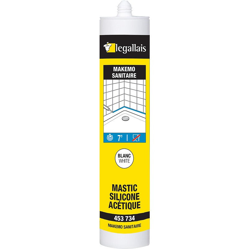 Mastics sanitaire silicone acétique makemo, coloris blanc, carton de 24 cartouches de 300 ml. disponible abidjan cote d'ivoire.