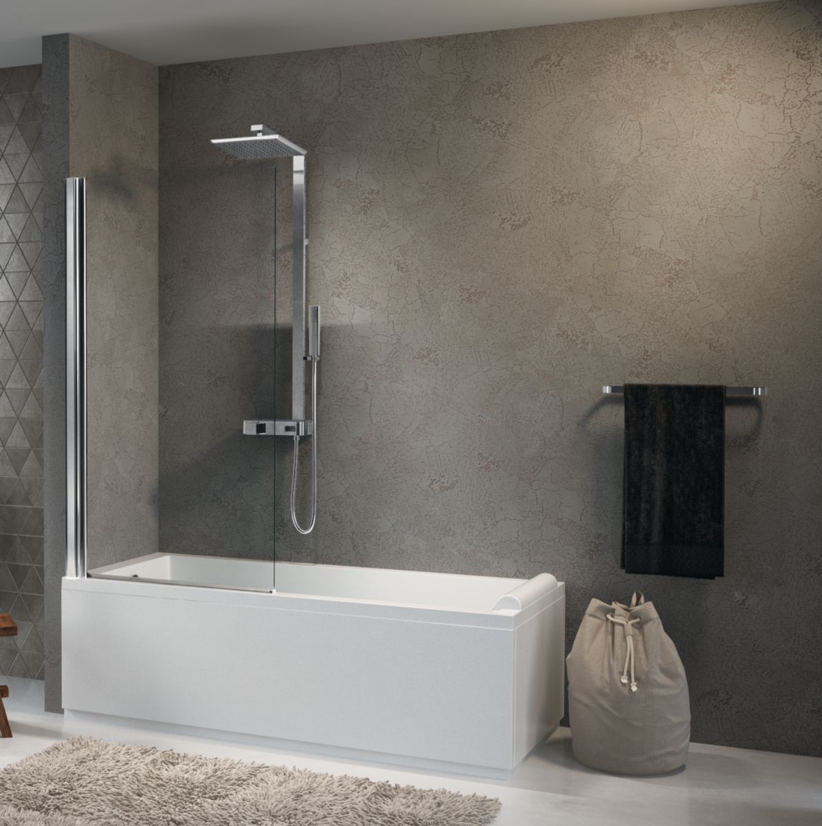 Pare baignoire novellini aurora 1 panneau pivotant 70x150 cm verre trempe transparent blanc épaisseur du verre 6mm. disponible abidjan cote d'ivoire.