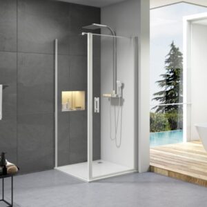 Paroi de douche concerto porte pivotante ouverture totale 90 cm profilé blanc verre transparent alterna. disponible abidjan cote d'ivoire.