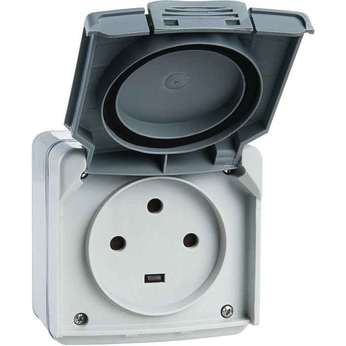 Prise 20 a - 3p+t - ip55 - ik08 - à volet - 90x90 - gris - ref. disponible abidjan cote d'ivoire.