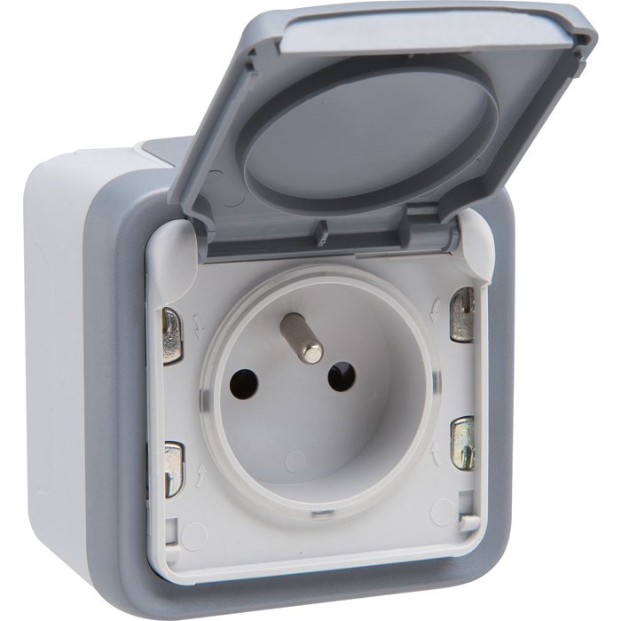 Prise 2p+t avec éclips de protection - gris - 16 a - ref. disponible abidjan cote d'ivoire.