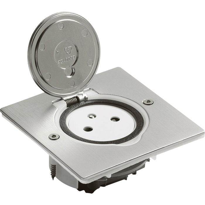 Prise de sol double 2p+t surface 16a 250v avec platine rectangulaire - inox brossé - legrand - réf. disponible abidjan cote d'ivoire.