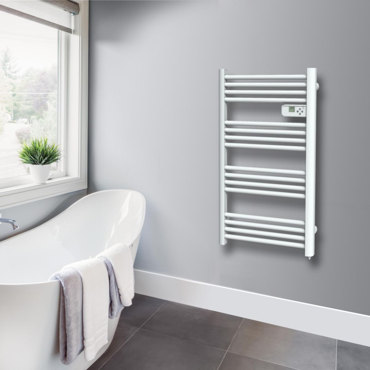 Radiateur sèche-serviette électrique alterna programmable 500w 980x545mm tube rond réf. disponible abidjan cote d'ivoire.