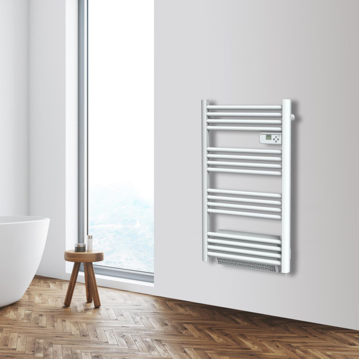 Radiateur sèche-serviette électrique alterna programmable500w + soufflerie 1000w 995x545mm tube rond réf. disponible abidjan cote d'ivoire.
