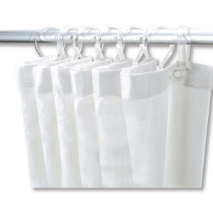 Rideau de douche avec 6 mousquetons plastique, hauteur 1,80 m, largeur 0,90 m, pvc blanc réf. disponible abidjan cote d'ivoire.