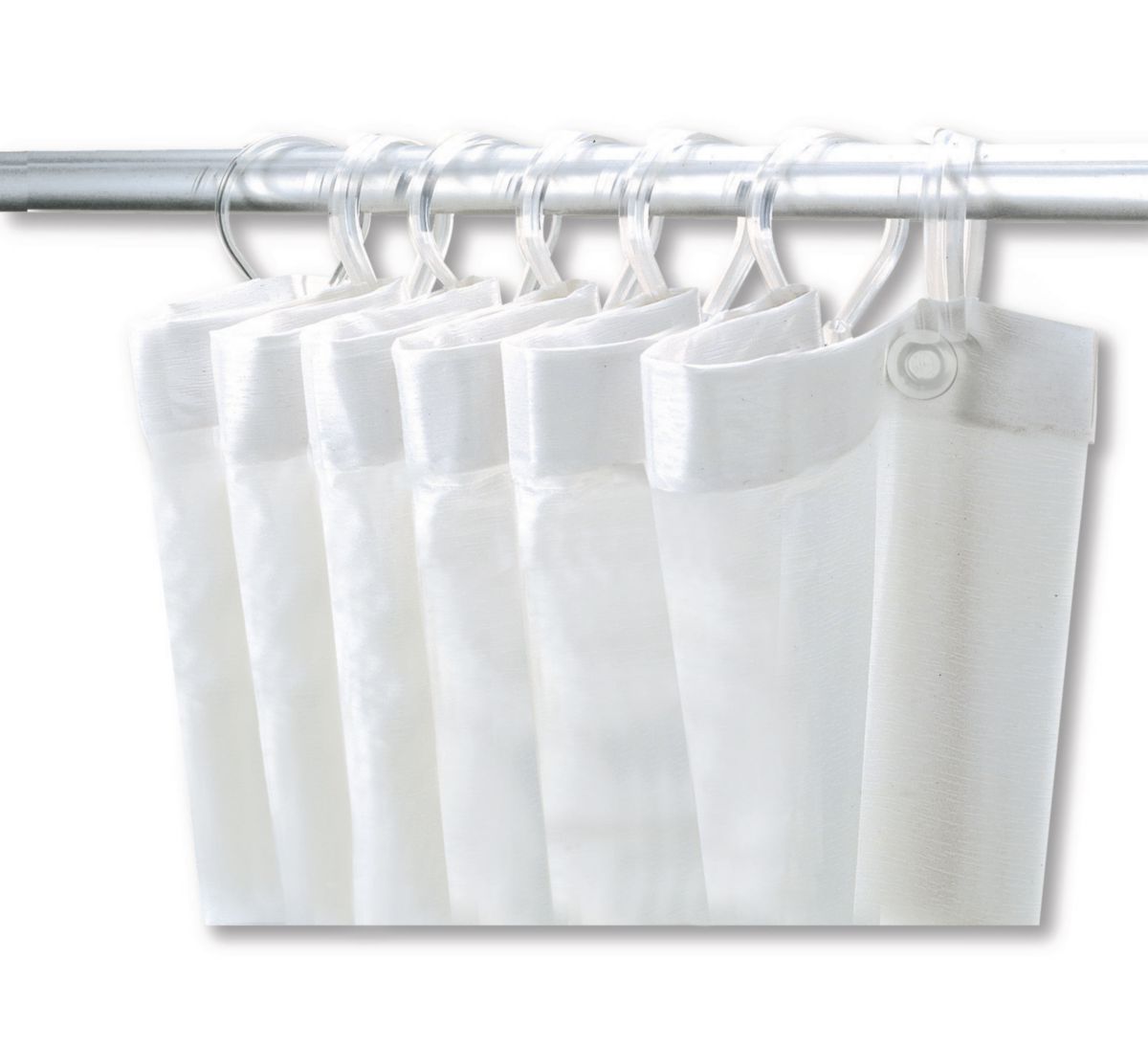 Rideau de douche DELABIE avec 6 mousquetons plastique, hauteur 1,80 m, largeur 0,90 m, PVC blanc réf. 381