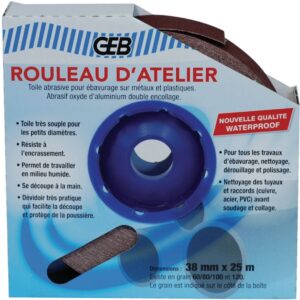Rouleau d'atelier toile abrasive grain 80 en rouleau de 38mmx25m en boîte dévidoir réf. disponible abidjan cote d'ivoire.