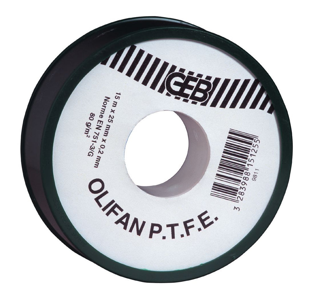 Ruban d'étanchéité olifan ptfe épaisseur supérieure, spécial gros diamètres 25mmx15mx0,2mm cache vert réf 815125. disponible abidjan cote d'ivoire.