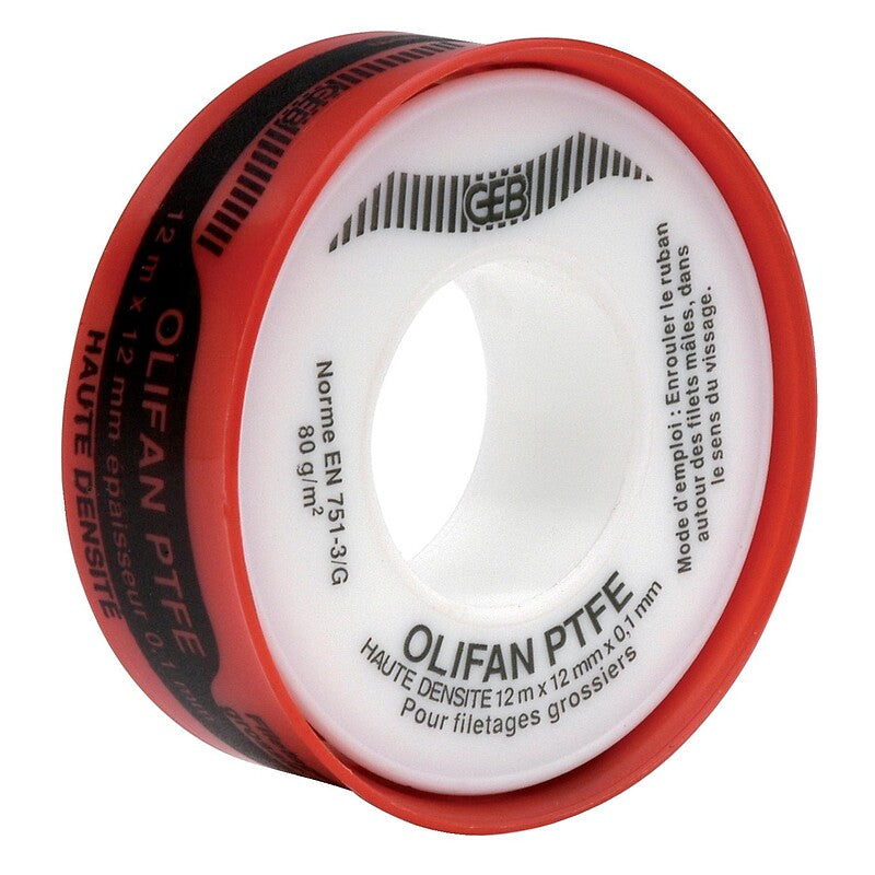 Ruban ptfe haute densité pour l'étanchéité des raccords filetés, largeur 12 mm x épaisseur 0,10 mm, le rouleau de 12 m. disponible abidjan cote d'ivoire.