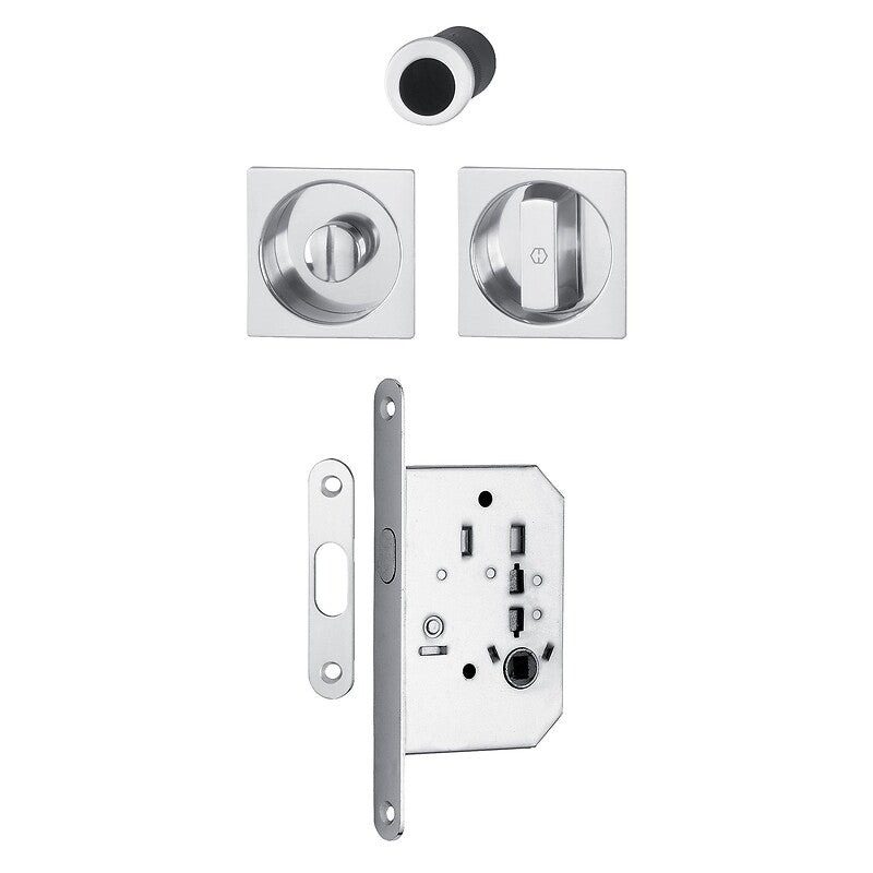 Serrure à condamnation pour porte coulissante intérieure avec manœuvres carré aluminium argent. disponible abidjan cote d'ivoire.