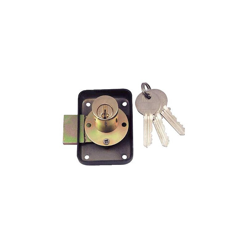 Serrure à cylindre laiton à 5 goupilles l28mm ø23mm, coffre acier noir 60x70, axe à 35mm livré avec rosace - main gauche. disponible abidjan cote d'ivoire.