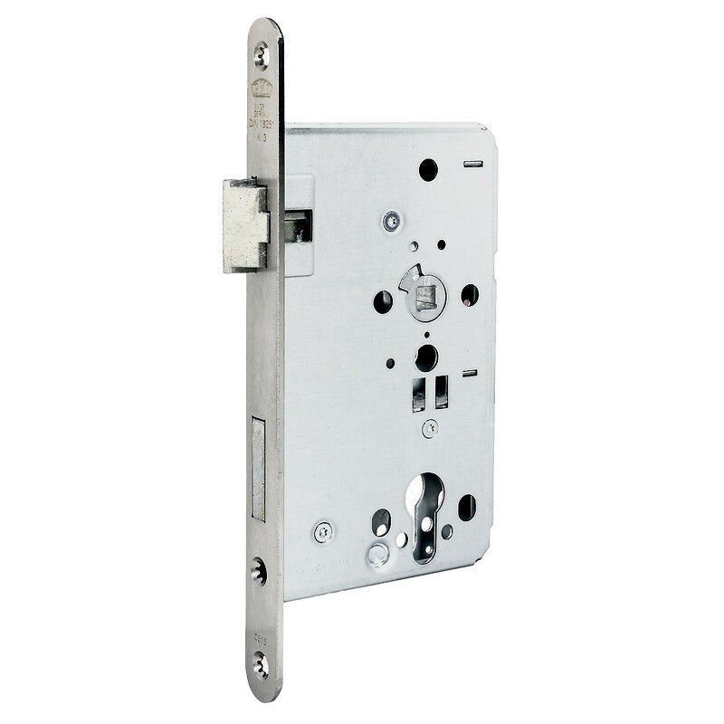 Serrure à larder à cylindre type bks 515 axe 55 mm entraxe 72 mm carré 8 mm têtière inox de 235 x 18 x 3 mm din droite. disponible abidjan cote d'ivoire.