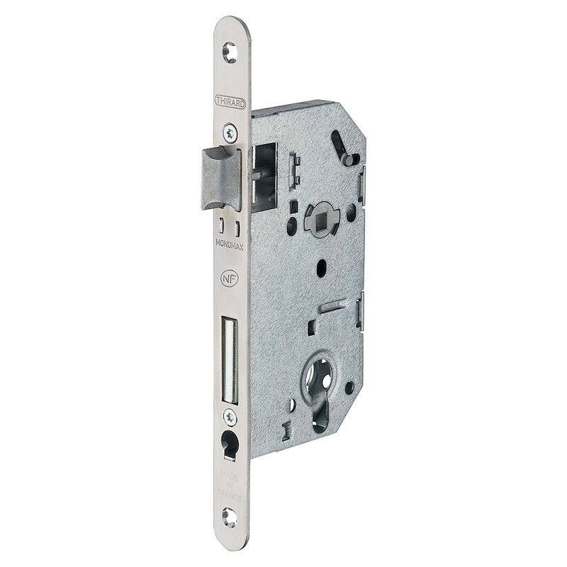 Serrure à larder nf type monomax axe à 50 mm clé i têtière nickelée avec gâche. disponible abidjan cote d'ivoire.