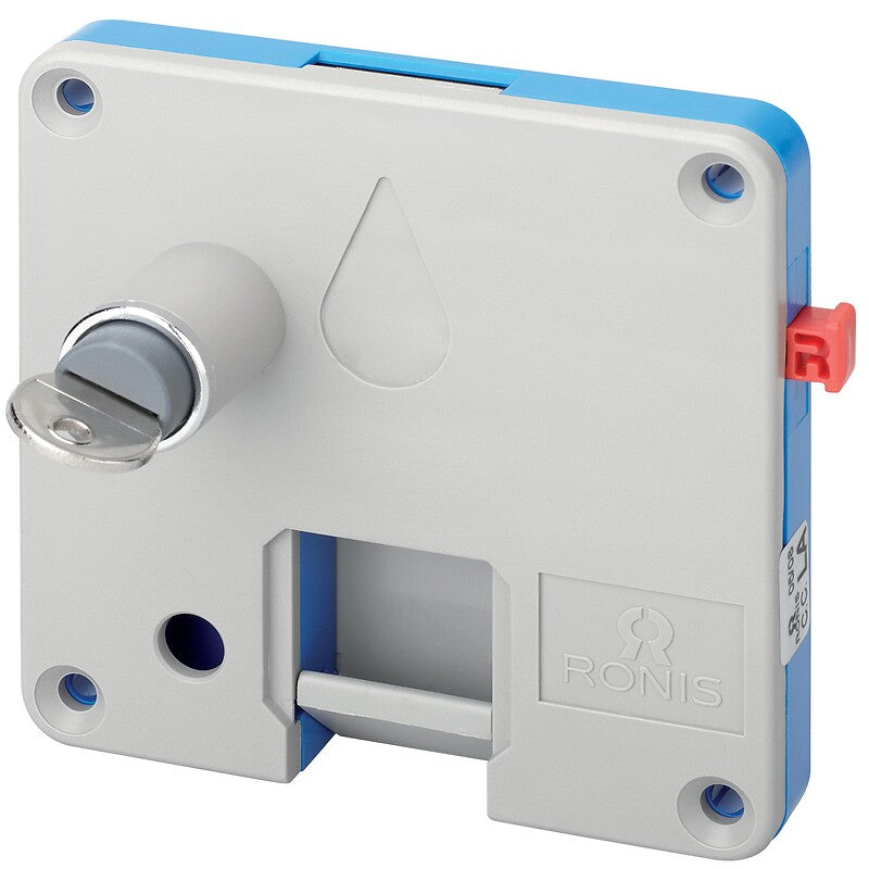 Serrure à monnaie 1€ omega 100 - pour environnement sec boitier abs cylindre à paillettes interchangeable - main gauche. disponible abidjan cote d'ivoire.