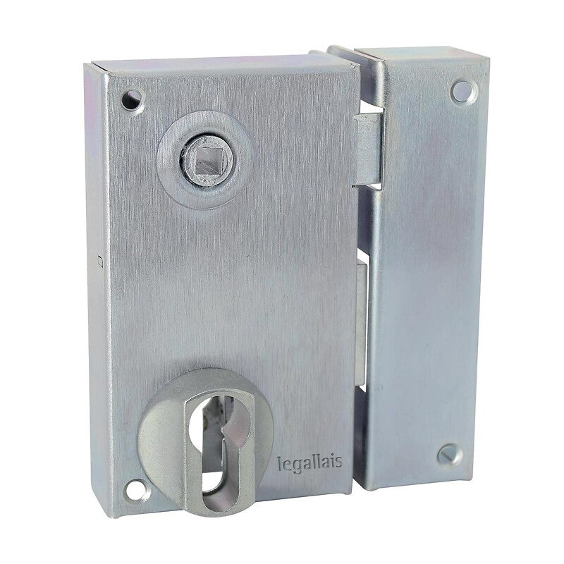 Serrure de grille en applique type saint pierre acier zingué blanc verticale à fouillot main droite. disponible abidjan cote d'ivoire.