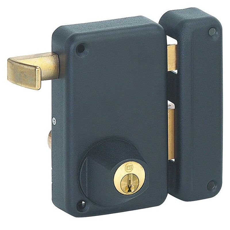 Serrure en applique à cylindre rond verticale à tirage gauche. disponible abidjan cote d'ivoire.