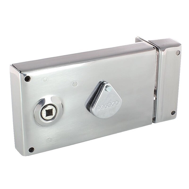 Serrure en applique horizontale à fouillot inox - pêne dormant et demi-tour - 4 gorges main droite. disponible abidjan cote d'ivoire.